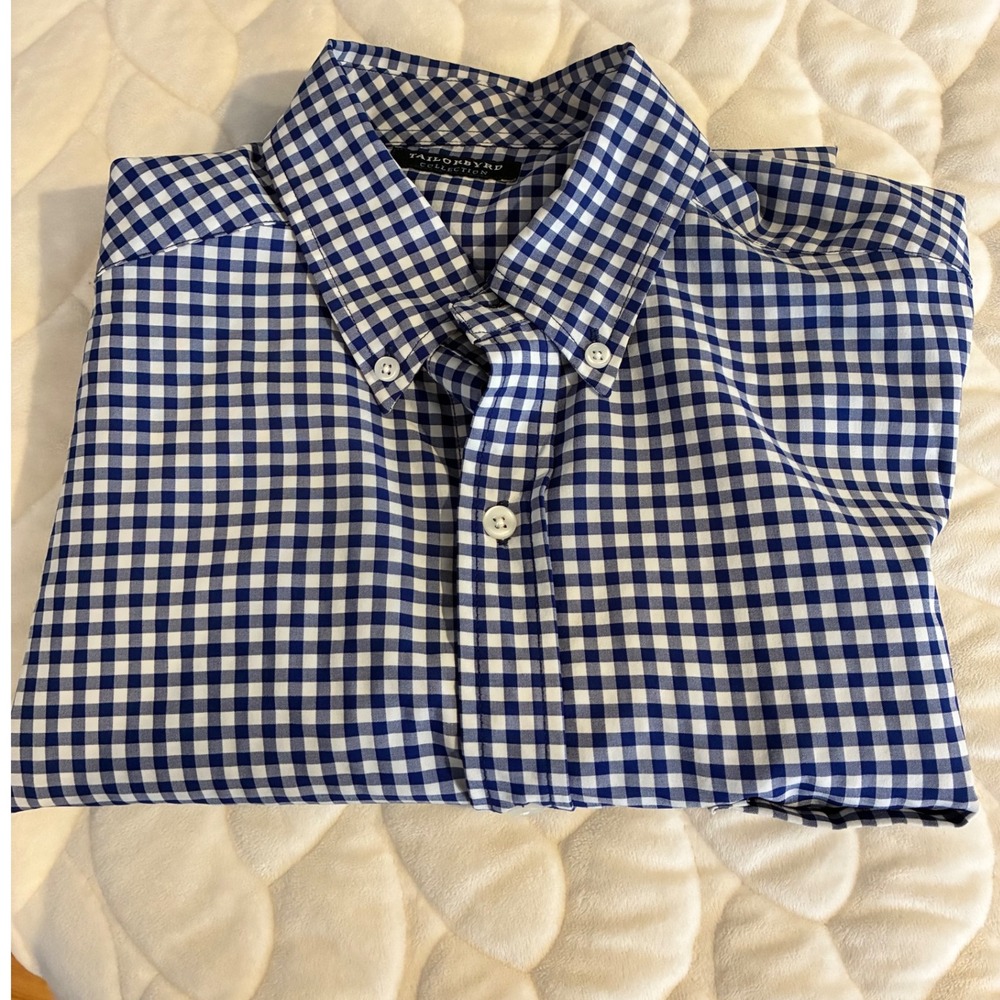 Tailorbyrd Collection Gingham Button Down Shirt Long Sleeve Performance Mens-M‎